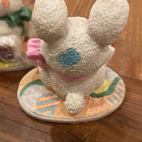 Vintage Easter Bunny Figurines Set of Two Ceramic Rabbits Eggs Flowers Whimsical - Picture 4 of 12